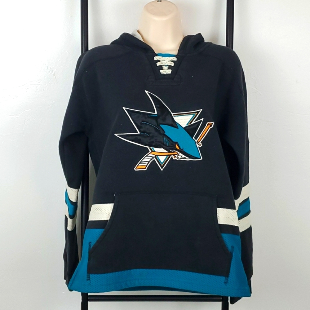 CCM NHL San Jose Sharks Fist Battle Pullover Hoodie Black boys size L (14/16)